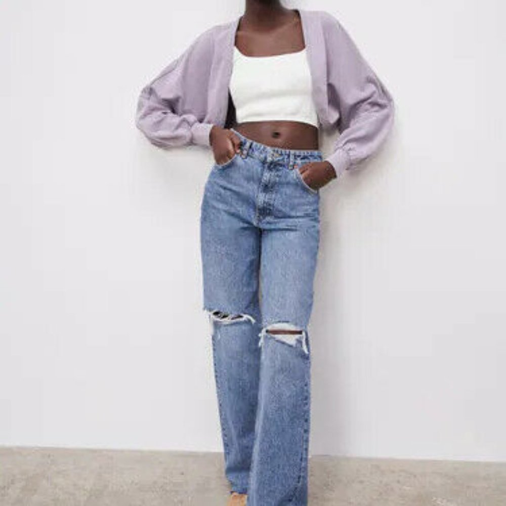 ZARA Lilac Cropped Sweater / Jacket / Bolero  L - Picture 8 of 10
